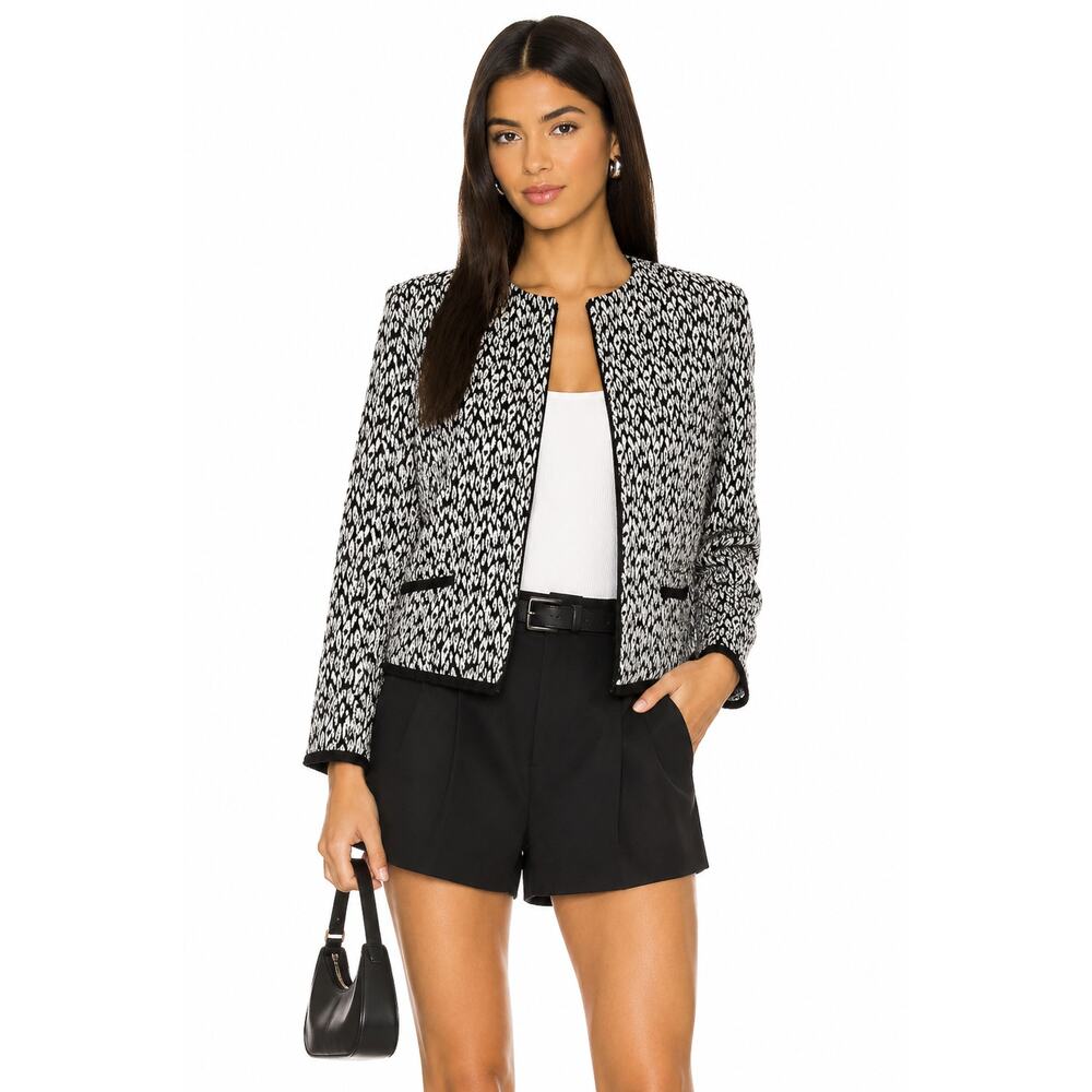 M&S Collection Tweed Pattern Crop Blazer in Black/White EUC Size Medium